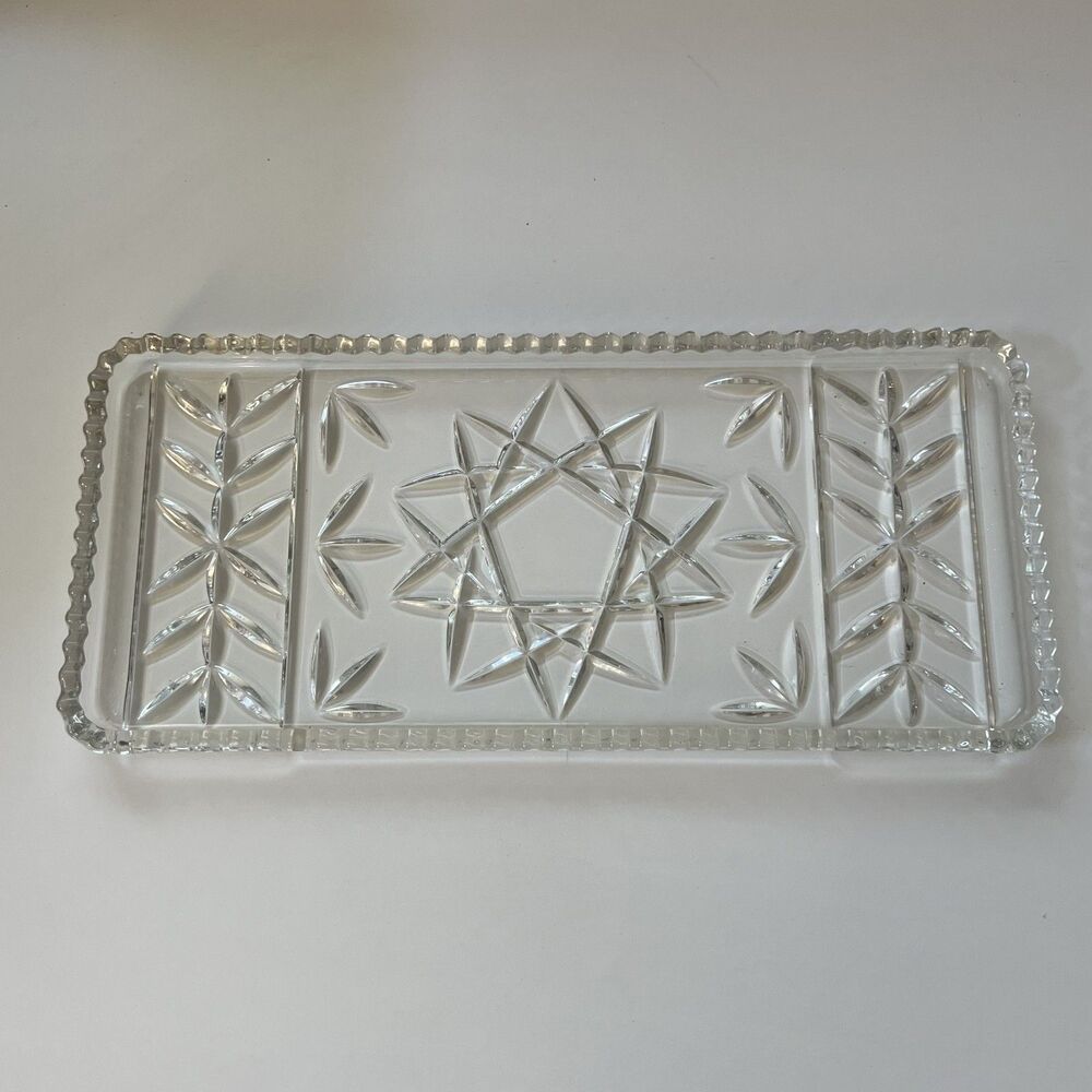 1950s VTG Rectangular Pinwheel Cut Glass Crystal Appetizer Relish Tray Platter